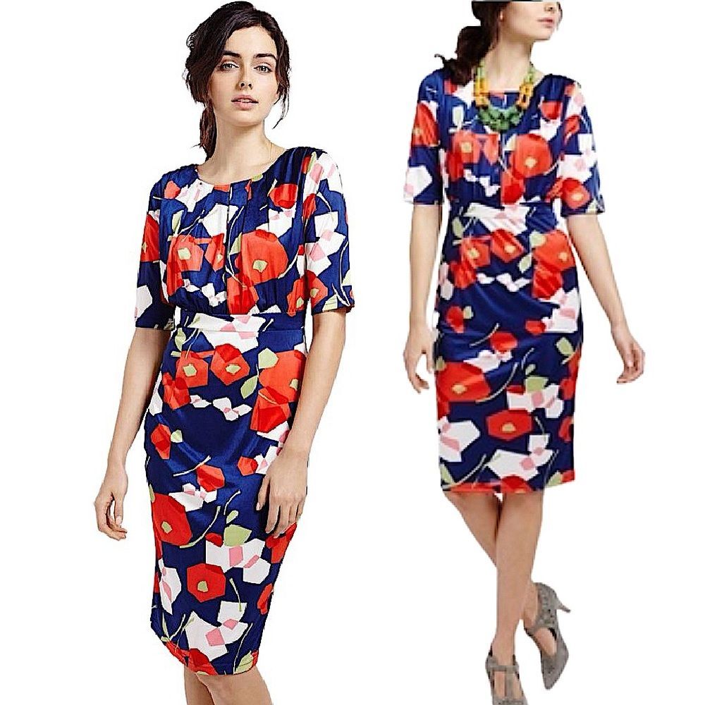 Anthropologie x Ruby Belle Bold Floral Print Knee-Length Pencil Dress Size 6